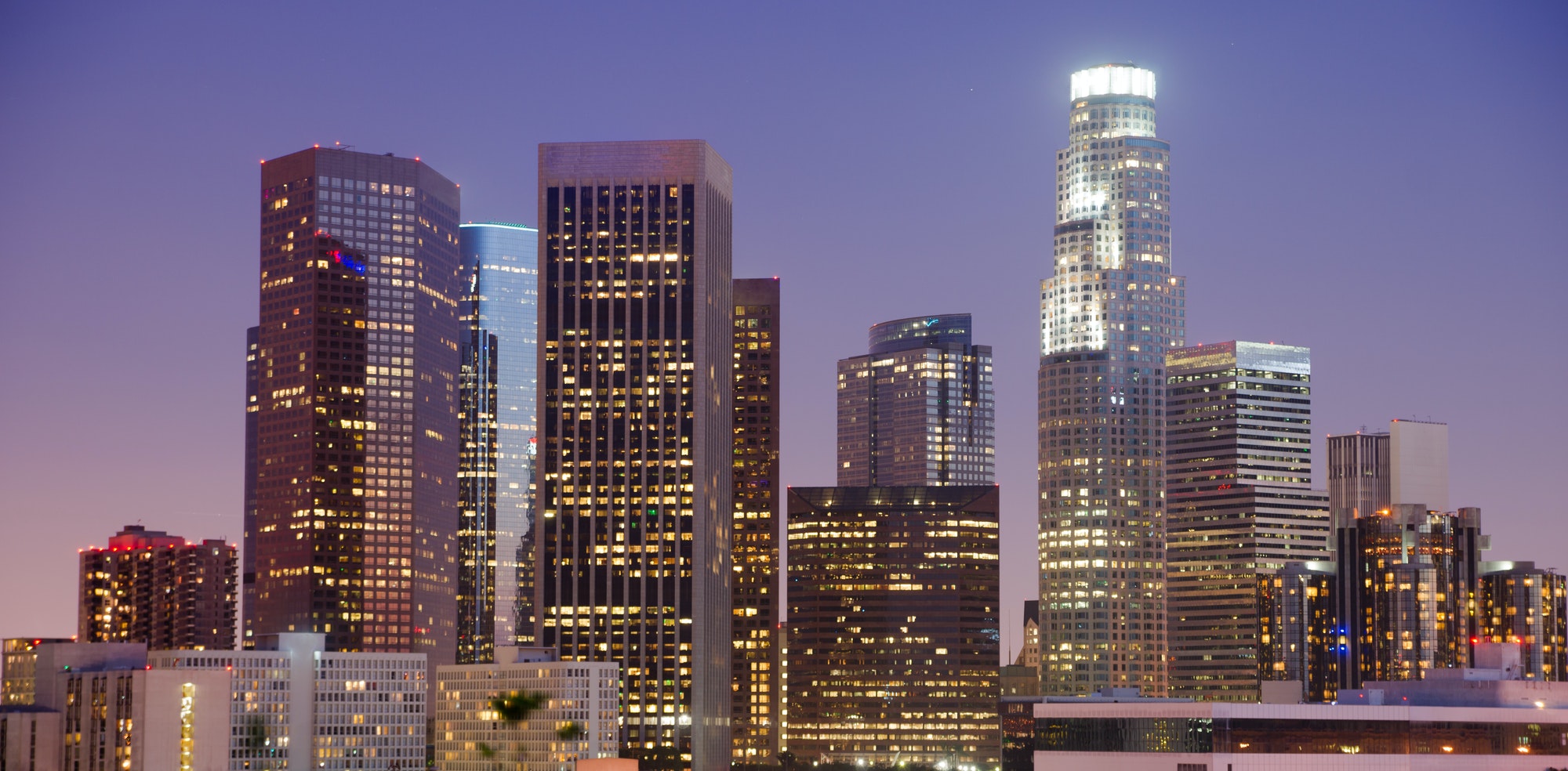 Tight View Highest Buildings Downtown Los Angeles California